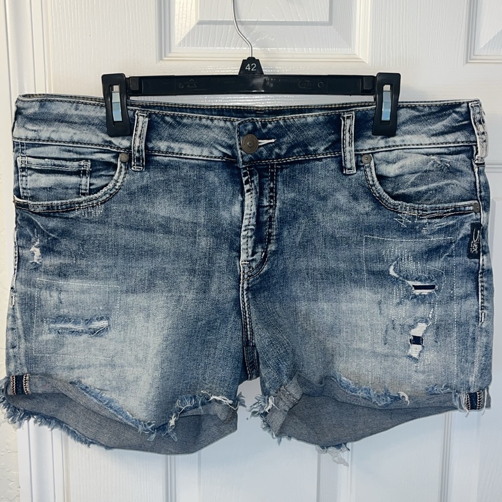Silver Jeans Distressed Blue Denim Shorts
